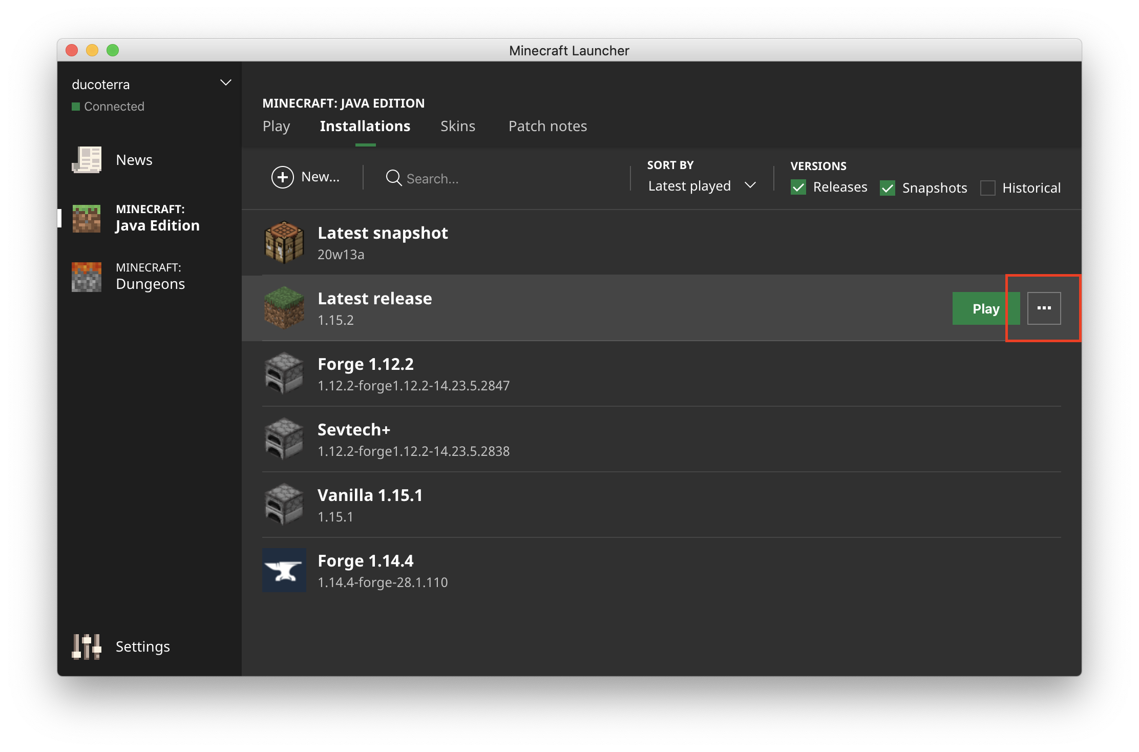 Select the Options Menu