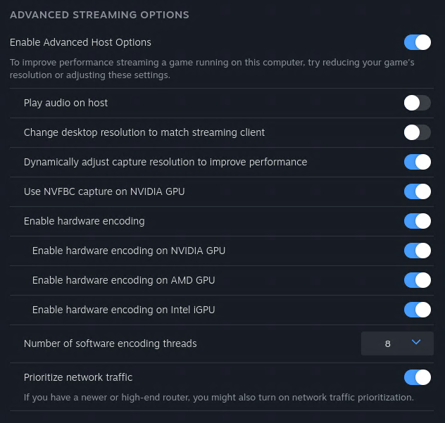 steam host settings